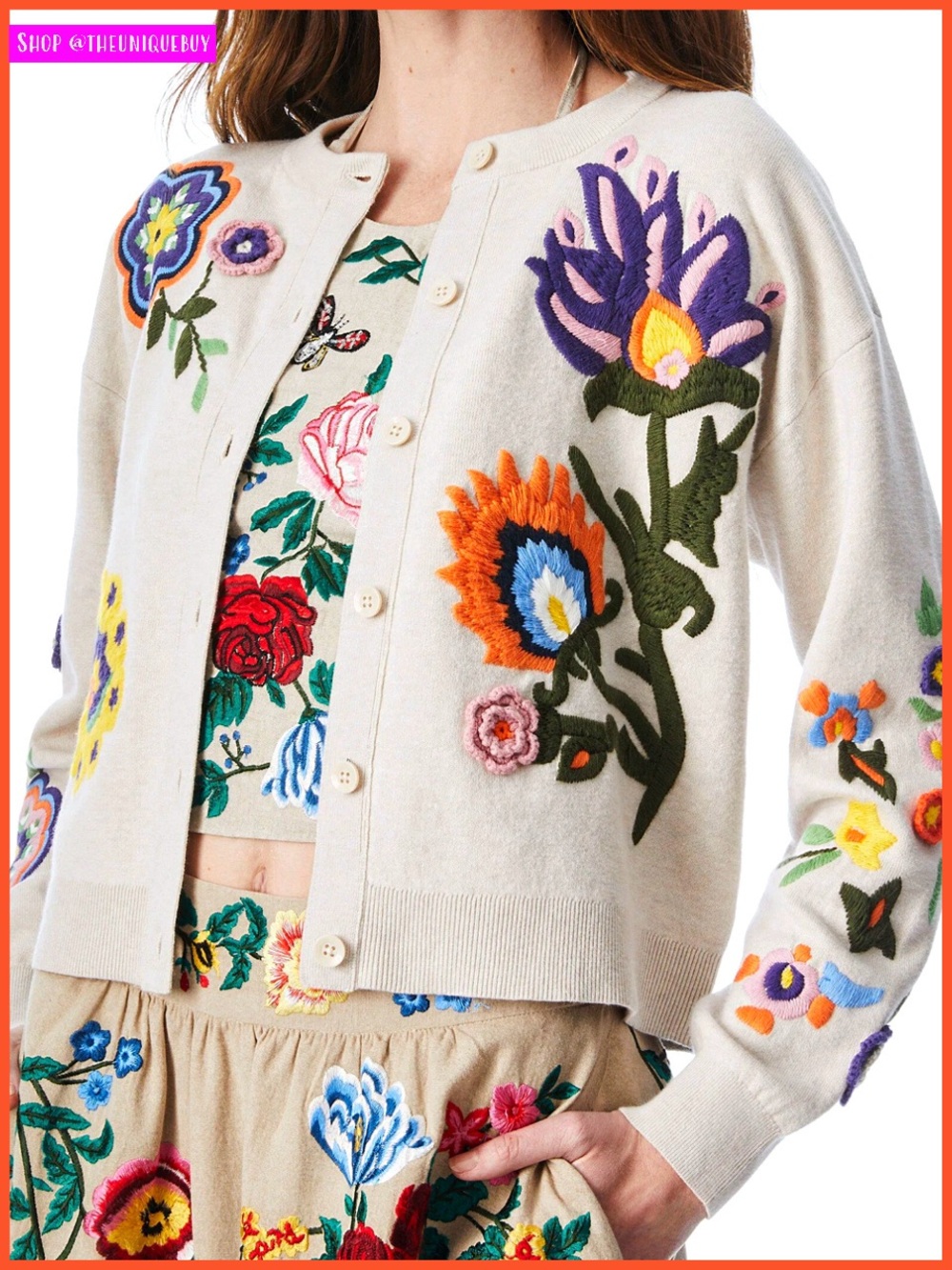 Alice + Olivia Lelia Floral Embroidered Cardigan Sweater Top
